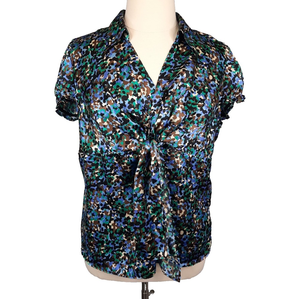 Lane‎ Bryant Babydoll Top Womens 18/20 Satin Tie Front Y2K Boho Career Office
